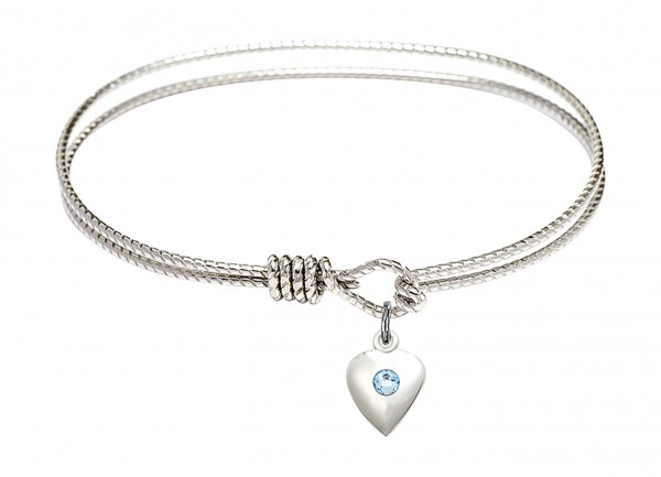 Cable Bangle Bracelet with a Puff Heart Charm - Aqua