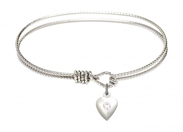Cable Bangle Bracelet with a Puff Heart Charm - Crystal