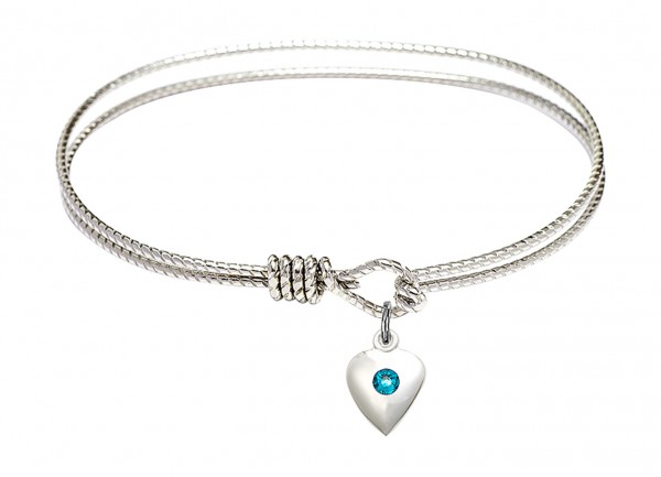 Cable Bangle Bracelet with a Puff Heart Charm - Zircon