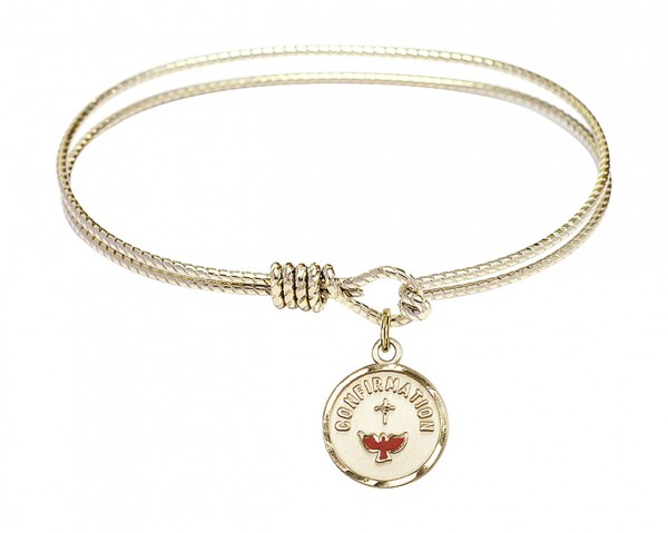 Cable Bangle Bracelet with a Red Dove Charm - Gold