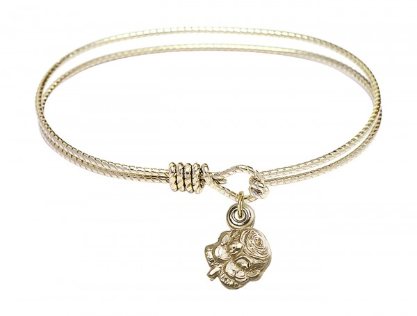 Cable Bangle Bracelet with a Rosebud Charm - Gold