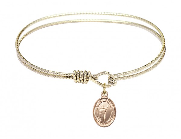 Cable Bangle Bracelet with a Saint Aidan of Lindesfarne Charm - Gold