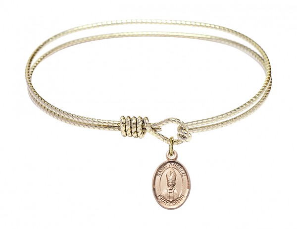 Cable Bangle Bracelet with a Saint Anselm of Canterbury Charm - Gold