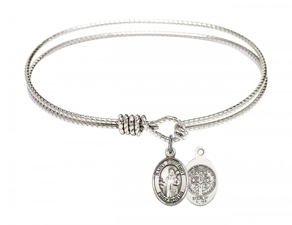 Cable Bangle Bracelet with a Saint Benedict Charm - Silver