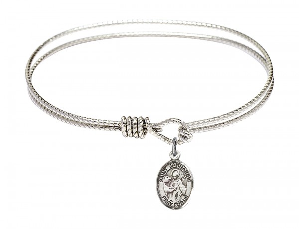 Cable Bangle Bracelet with a Saint Januarius Charm - Silver