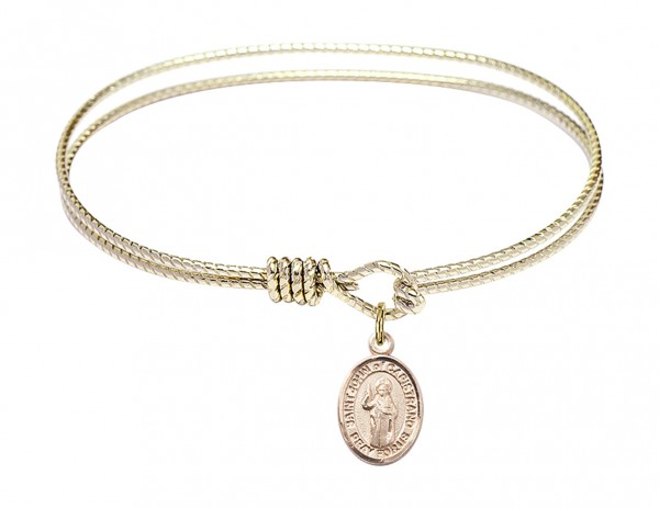 Cable Bangle Bracelet with a Saint John of Capistrano Charm - Gold