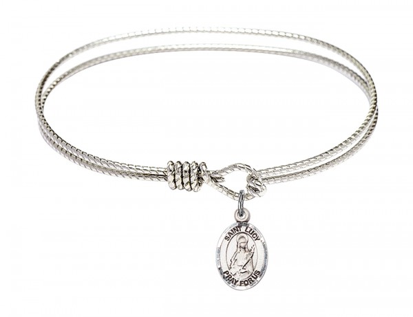 Cable Bangle Bracelet with a Saint Lucy Charm - Silver