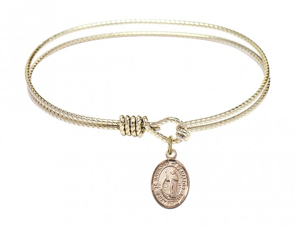 Cable Bangle Bracelet with a Saint Raymond of Penafort Charm - Gold
