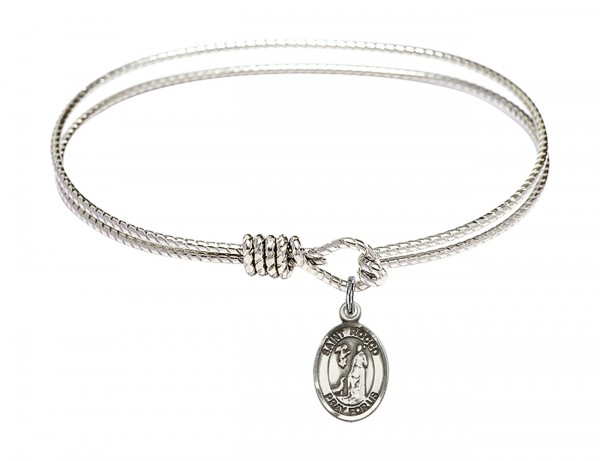 Cable Bangle Bracelet with a Saint Rocco Charm - Silver
