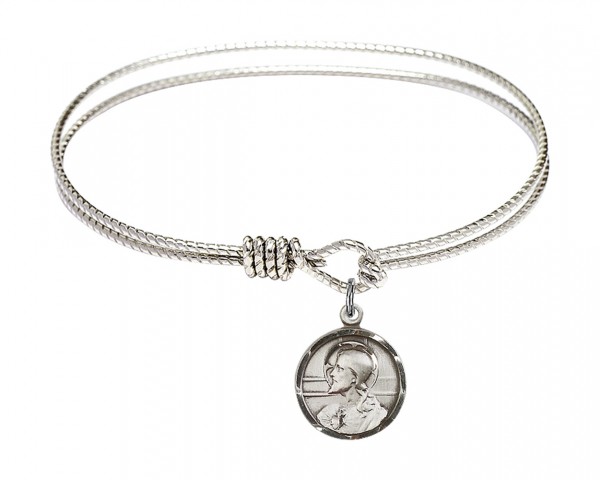 Cable Bangle Bracelet with a Scapular Charm - Silver