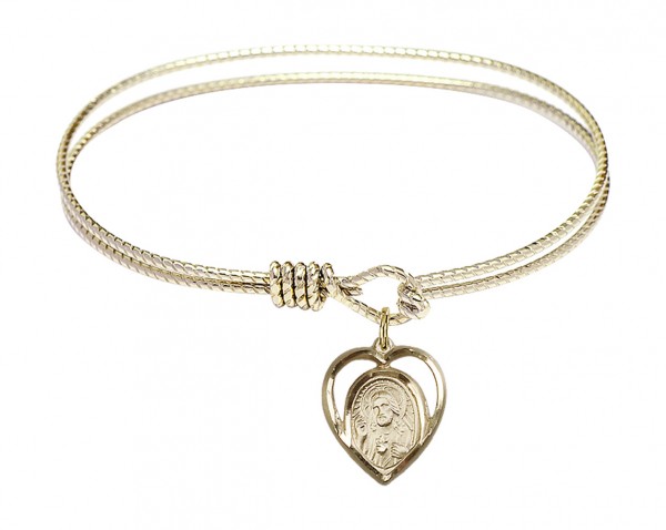 Cable Bangle Bracelet with a Scapular Charm - Gold
