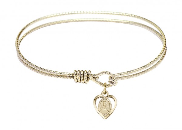 Cable Bangle Bracelet with a Scapular Charm - Gold