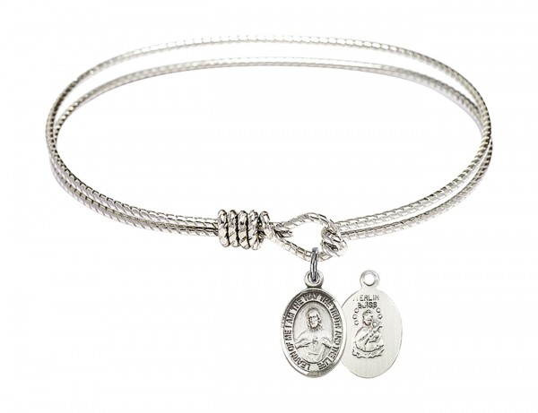 Cable Bangle Bracelet with a Scapular Charm - Silver