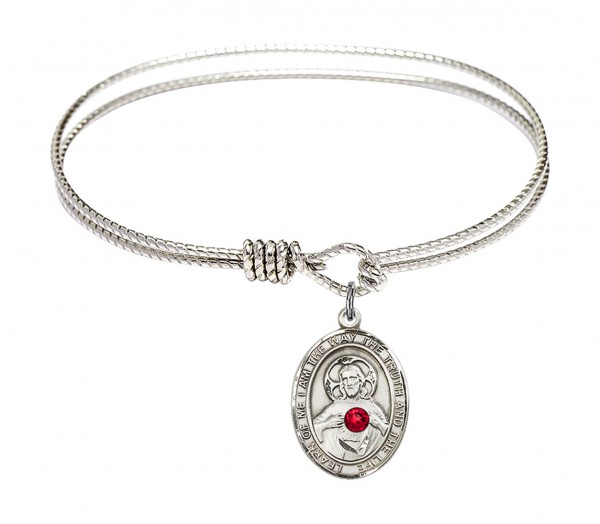 Cable Bangle Bracelet with a Scapular Charm - Red | Silver