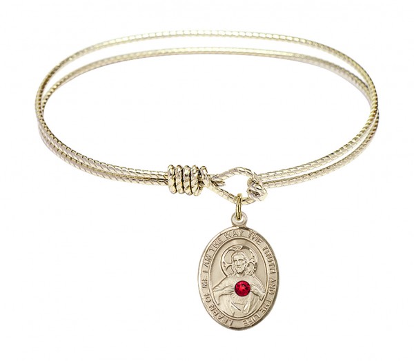 Cable Bangle Bracelet with a Scapular Charm - Red | Gold