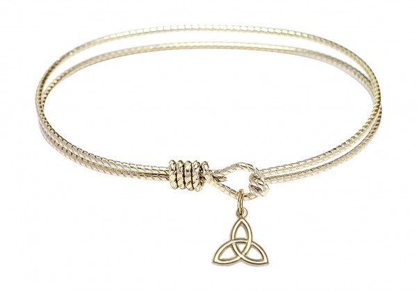 Cable Bangle Bracelet with a Trinity Irish Knot Charm - Gold