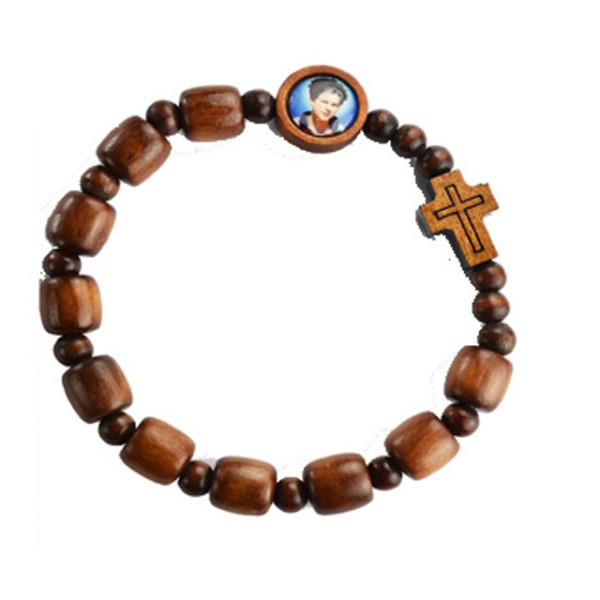 Carlo Acutis Square Brown Wood Rosary Bracelet  - Brown