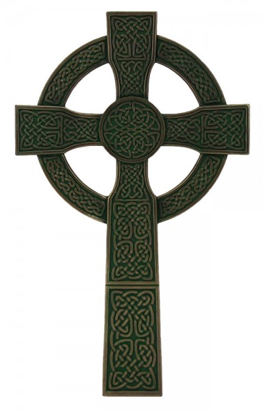 Celtic Cross, Bronzed Resin - 8 inch - Green