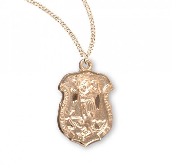 Charm Size Badge Shape Saint Michael Necklace - Gold Plated