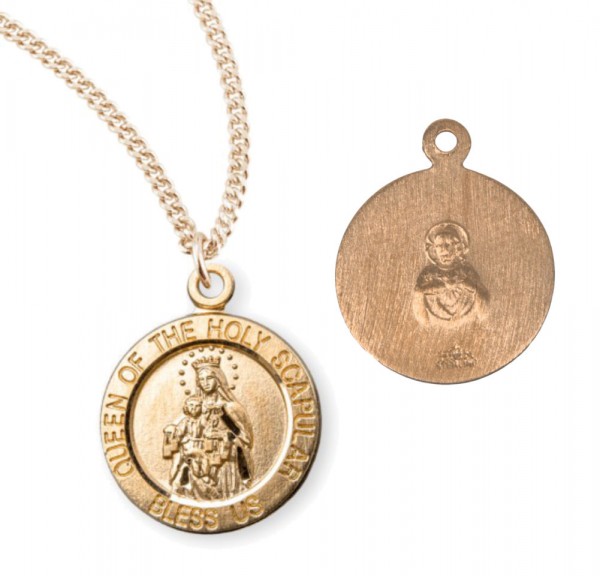 Charm Size Queen of the Holy Scapular Necklace - Gold Plated