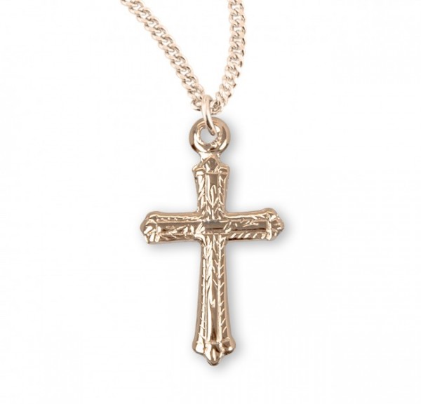Child's Cross Necklace Wheat Stalk Accents - Gold Plated