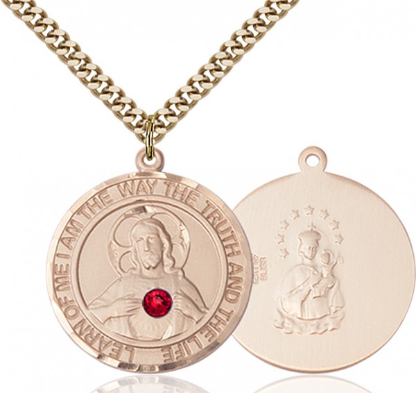 Classic Round Sacred Heart Medal with Birthstone Options - 14KT Gold Filled