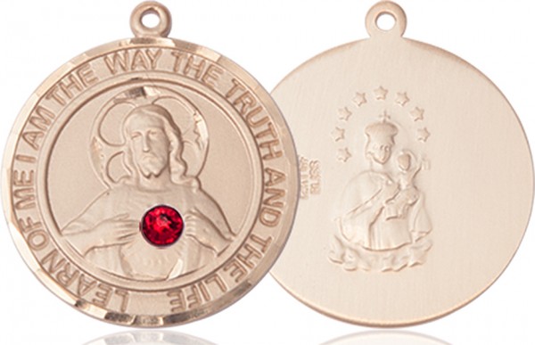 Classic Round Sacred Heart Medal with Birthstone Options - 14K Solid Gold