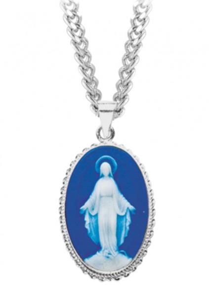 Dark Blue Oval Miraculous Cameo Pendant - Blue | Silver