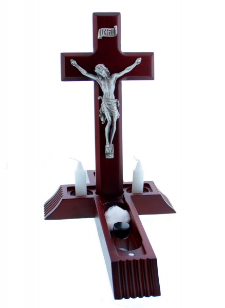 Dark Cherry Sick Call Crucifix Set - 10 inch - Cherry Wood