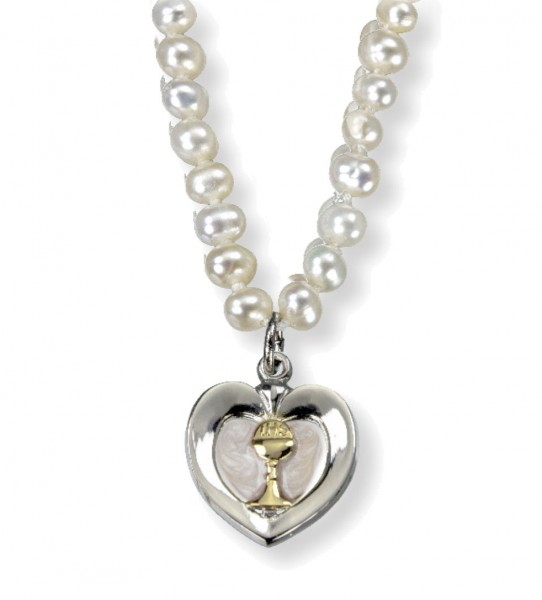Enamel and Gold Chalice with Freshwater Peal Necklace - Sterling Silver