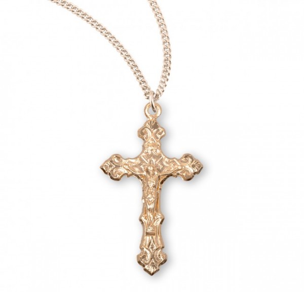Fancy Fleur de Lis Crucifix Pendant - 3 sizes available - Gold Plated