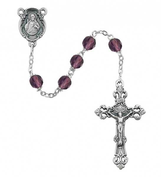 February Birthstone Rosary (Amethyst) - Silver Oxidized - Amethyst