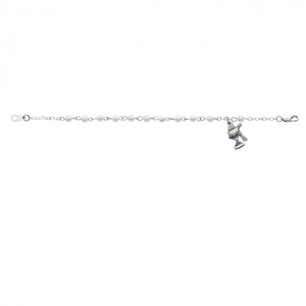 First Communion Bracelet with Glass Pearl Beads - Sterling Silver