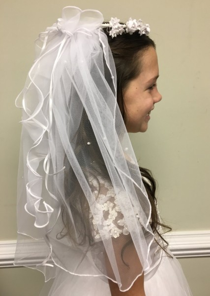 First Communion Floral Wreath with Veil - White