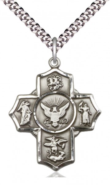 Five Way Cross Navy Necklace - Sterling Silver