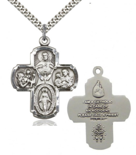Men's Large Classic Five-Way Medal with Dove Center - Sterling Silver