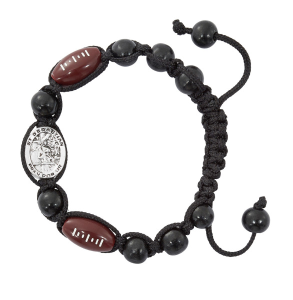Football Bracelet with Saint Sebastian Medal - Black