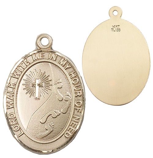 Footprints In The Sand Cross Pendant - 14K Solid Gold