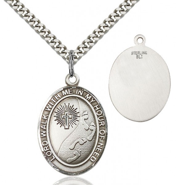 Footprints In The Sand Cross Pendant - Sterling Silver