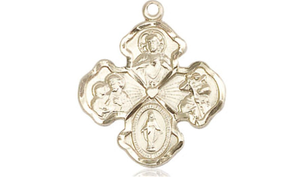 Four Way Scapular Medal  - 14K Solid Gold