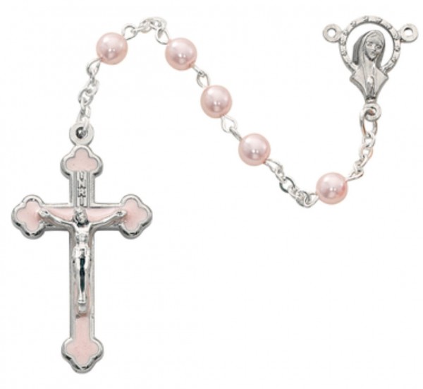 Girl's Pink Enamel Rosary - Pink