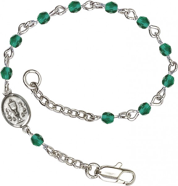 Girls Silver Chalice First Communion Bracelet 4mm Crystal Beads - Zircon