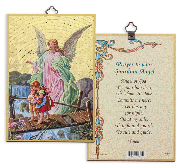 Guardian Angel Crossing Bridge 4x6 Mosaic Plaque - Gold