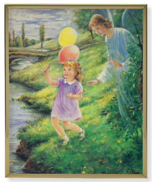 Guardian Angel with Girl Gold Frame 8x10 Plaque - Full Color