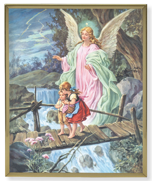 Guardian Angel Gold Trim Plaque - 2 Sizes - Full Color