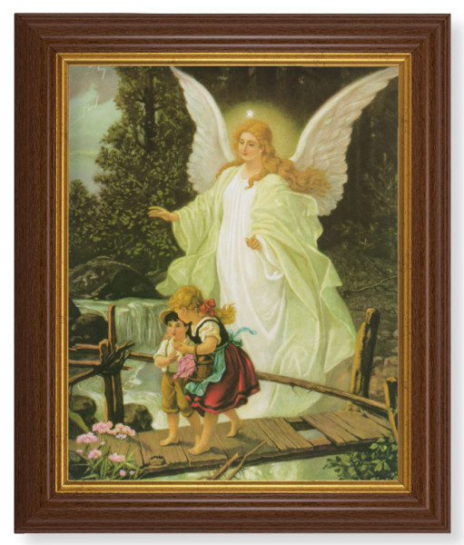 Guardian Angel Over the Bridge 8x10 Textured Artboard Dark Walnut Frame - #112 Frame