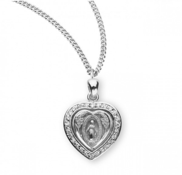 Heart Crystal Cubic Zirconia Miraculous Medal - Crystal