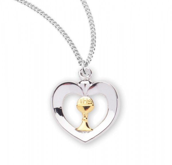 Heart Shaped Pendant with Chalice Centerpiece - Two-Tone Silver
