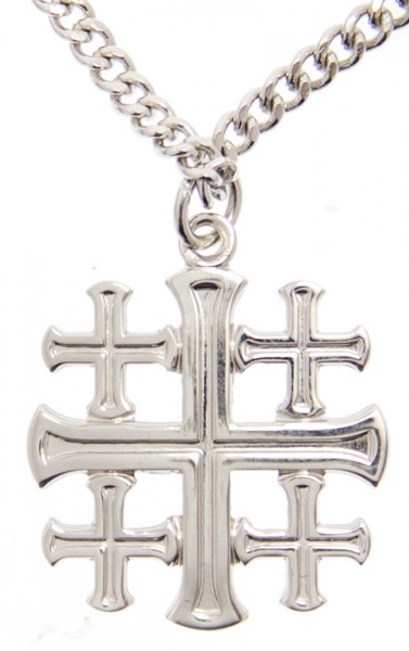 Men's High Polish Jerusalem Cross Pendant with Chain - Sterling Silver
