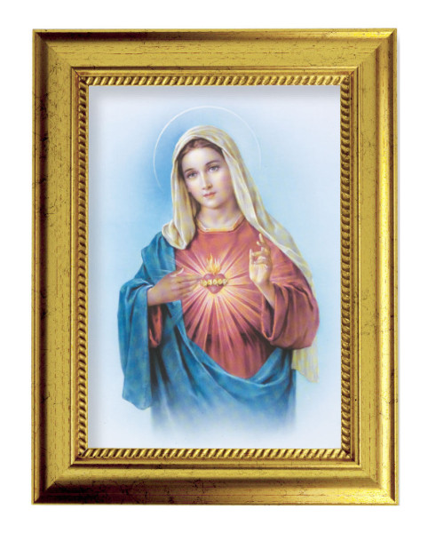 Immaculate Heart of Mary 5x7 Print in Gold-Leaf Frame - Full Color